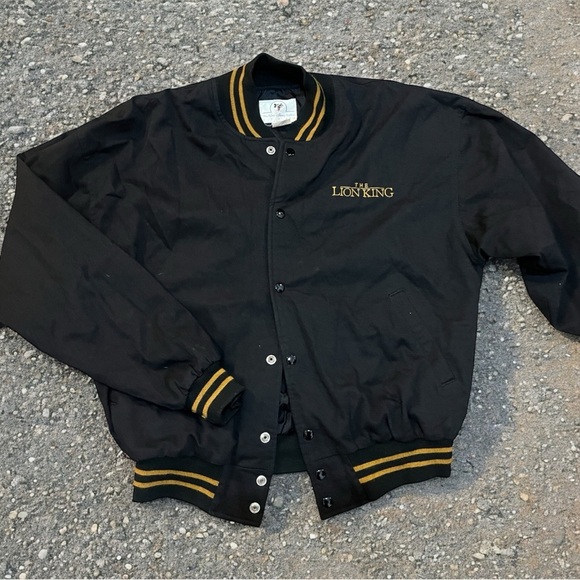Vintage 90s Disney The Lion King Black Button Bomber Patchwork Jacket Size Large - Picture 2 of 3